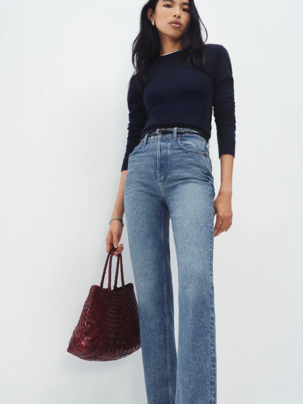 Reformation High-Rise Straight Leg Jeans in Medium Blue